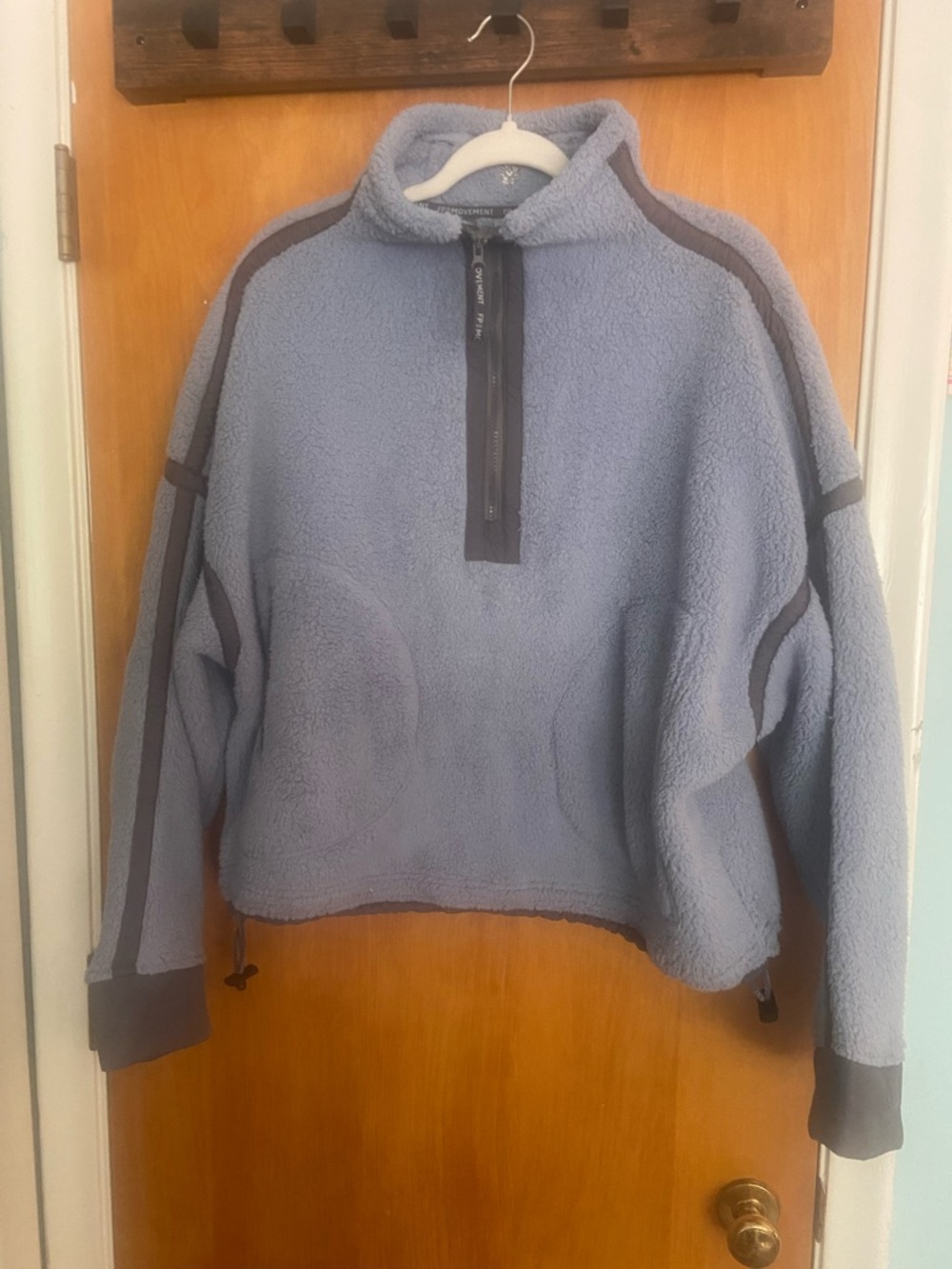 FREE PEOPLE MOVEMENT Branded Light Blue Sherpa Zip Detail Pullover